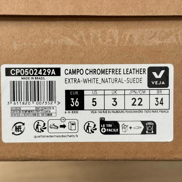 NIB Veja Extra-White Natural Suede Campo Chic Neutral Everyday Sneakers US 5 - Picture 8 of 8